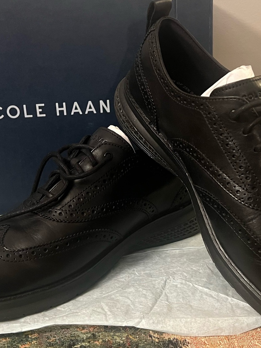 Cole Haan Black Leather Wingtip Derby Shoes